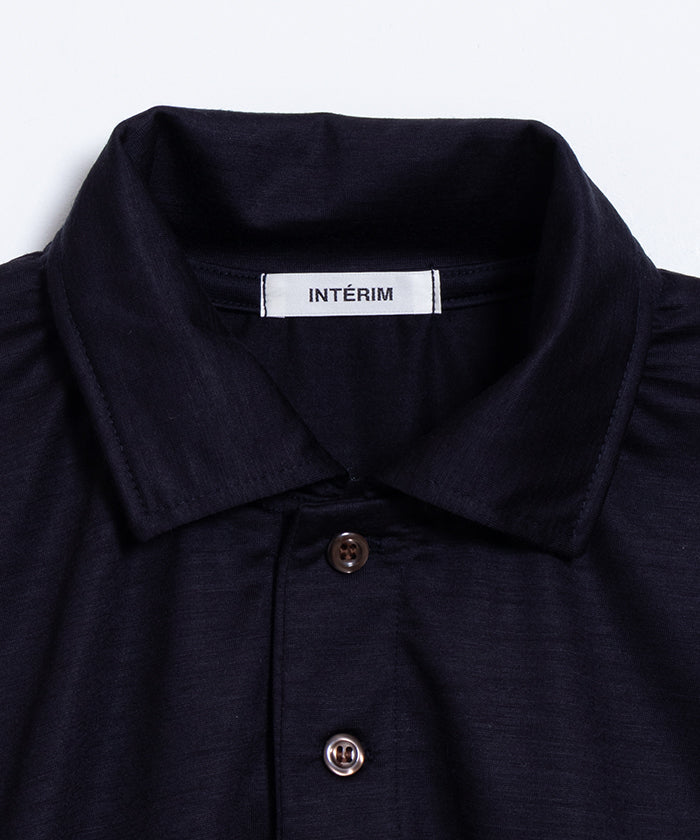 【INTÉRIM】HYPER BIG EXTRA FINE MERINO WOOL JERSEY LONG POLO SHIRT - D.NAVY / インテリム ハイパービッグ エクストラファインメリノウール ジャージー 長袖ポロシャツ ダーク ネイビー 2025SS 正規取扱店 神奈川 鎌倉 通販 オンラインショップ