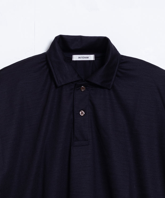 【INTÉRIM】HYPER BIG EXTRA FINE MERINO WOOL JERSEY LONG POLO SHIRT - D.NAVY / インテリム ハイパービッグ エクストラファインメリノウール ジャージー 長袖ポロシャツ ダーク ネイビー 2025SS 正規取扱店 神奈川 鎌倉 通販 オンラインショップ