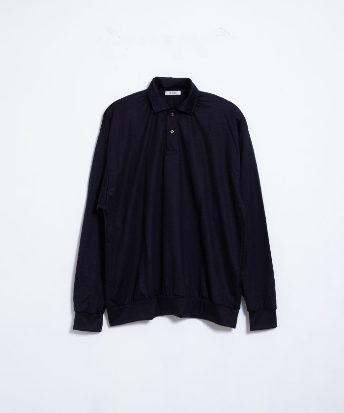 【INTÉRIM】HYPER BIG EXTRA FINE MERINO WOOL JERSEY LONG POLO SHIRT - D.NAVY / インテリム ハイパービッグ エクストラファインメリノウール ジャージー 長袖ポロシャツ ダーク ネイビー 2025SS 正規取扱店 神奈川 鎌倉 通販 オンラインショップ