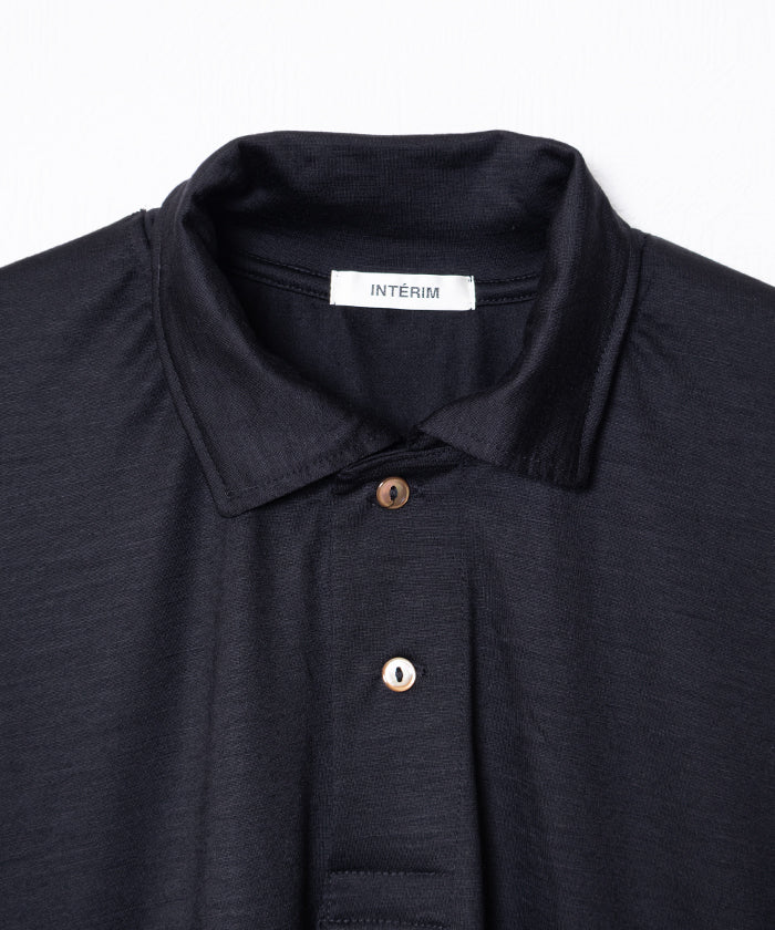 EXTRA FINE MERINO WOOL JERSEY HYPER BIG LONG POLO SHIRT - BLACK