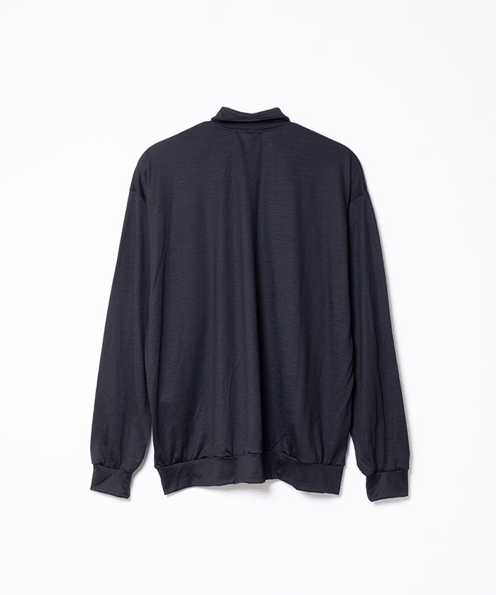 EXTRA FINE MERINO WOOL JERSEY HYPER BIG LONG POLO SHIRT - BLACK