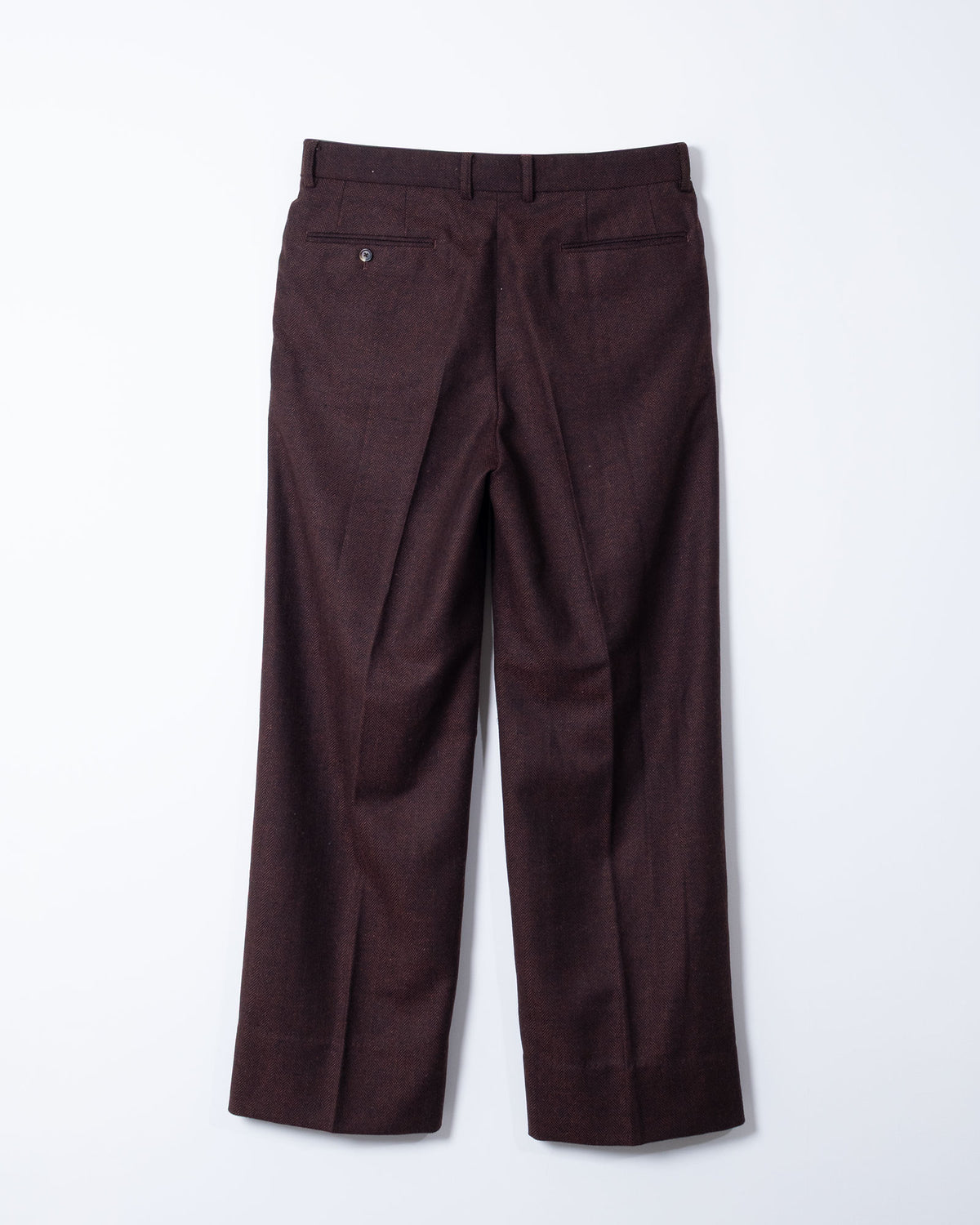 INDIA WOOL CLASSIC HERRINGBONE WITH LEATHER PIPING 2-TUCK STRAIGHT SLACKS - BROWN