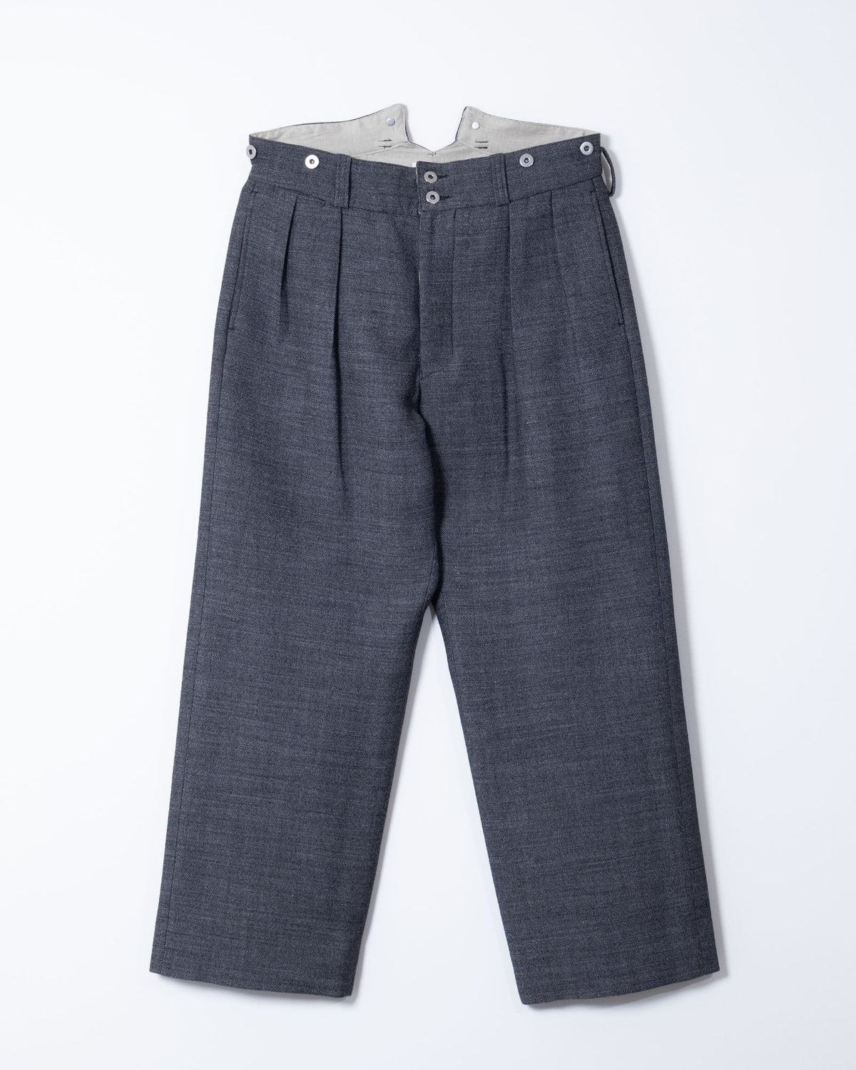 MELANGE WOOL DOUBLE FACE DEADSTOCK FABRIC "BOURGERON" FRENCH WORK TROUSER - BLACK