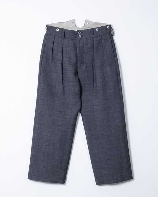 MELANGE WOOL DOUBLE FACE DEADSTOCK FABRIC "BOURGERON" FRENCH WORK TROUSER - BLACK