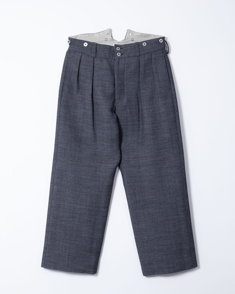MELANGE WOOL DOUBLE FACE DEADSTOCK FABRIC "BOURGERON" FRENCH WORK TROUSER - BLACK