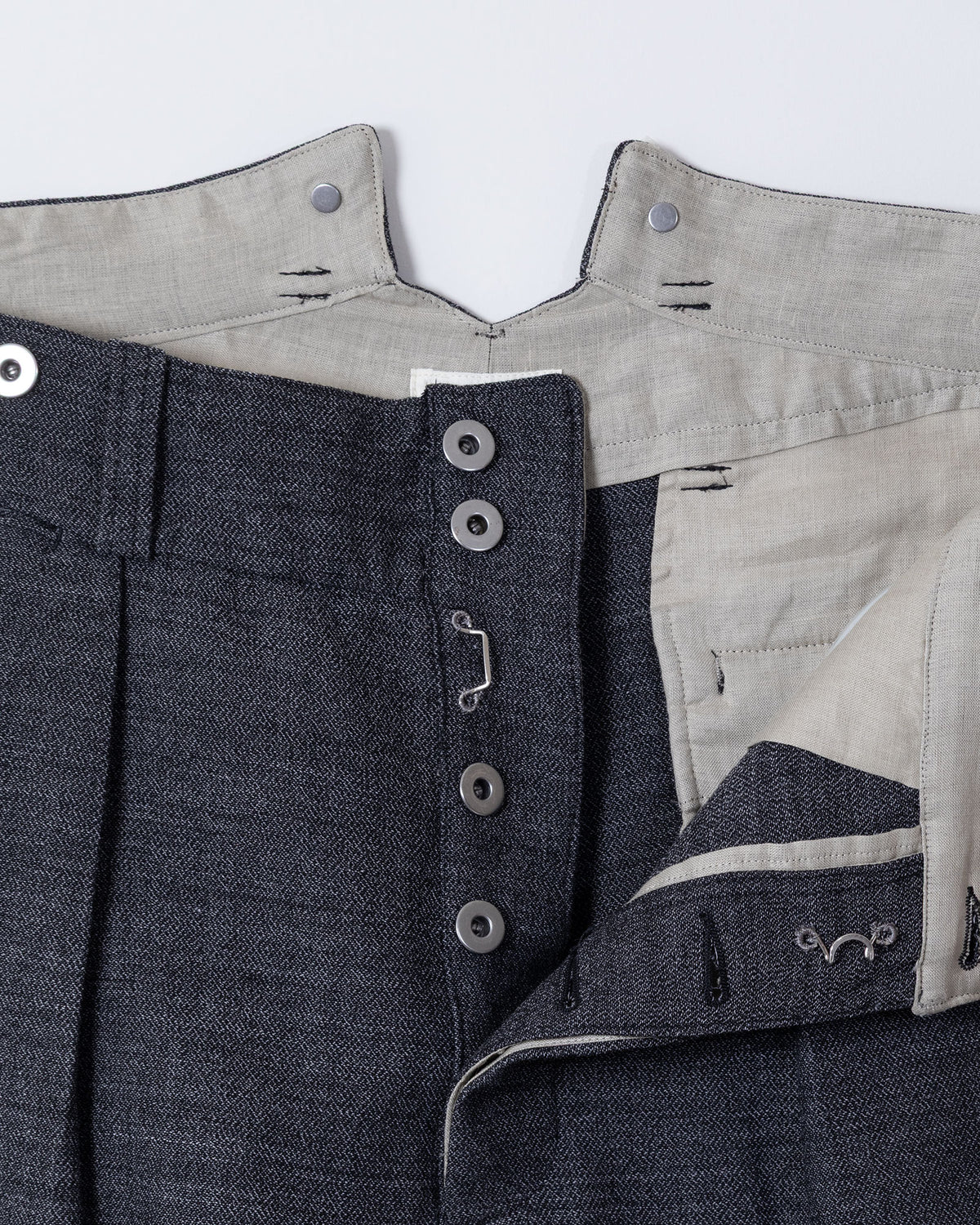 MELANGE WOOL DOUBLE FACE DEADSTOCK FABRIC "BOURGERON" FRENCH WORK TROUSER - BLACK