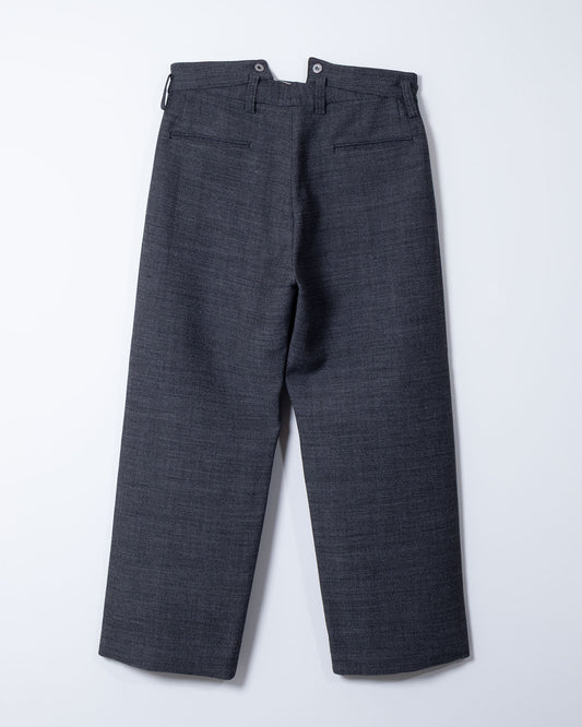 MELANGE WOOL DOUBLE FACE DEADSTOCK FABRIC "BOURGERON" FRENCH WORK TROUSER - BLACK