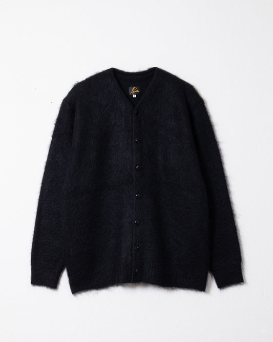 MOHAIR CREW NECK CARDIGAN SOLID - BLACK