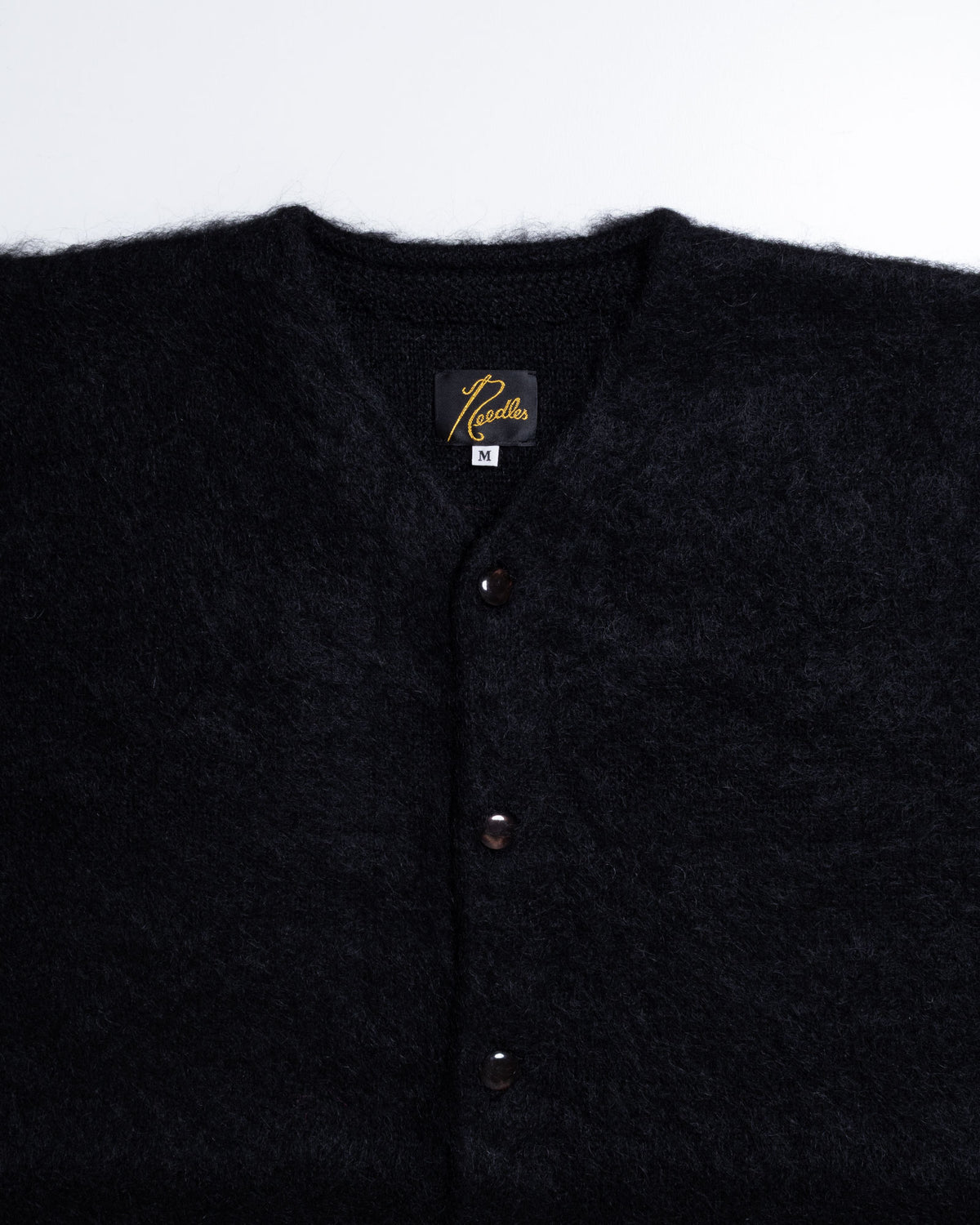MOHAIR CREW NECK CARDIGAN SOLID - BLACK