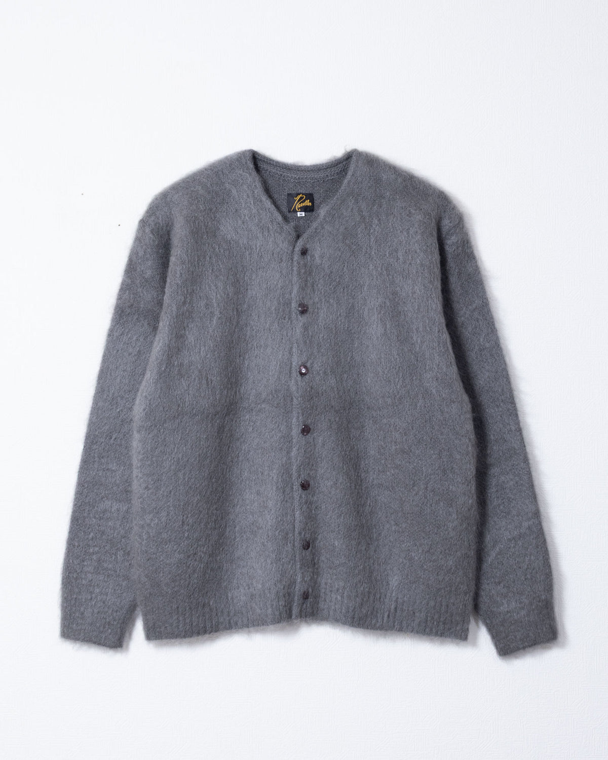 MOHAIR CREW NECK CARDIGAN SOLID - BLUE GREY