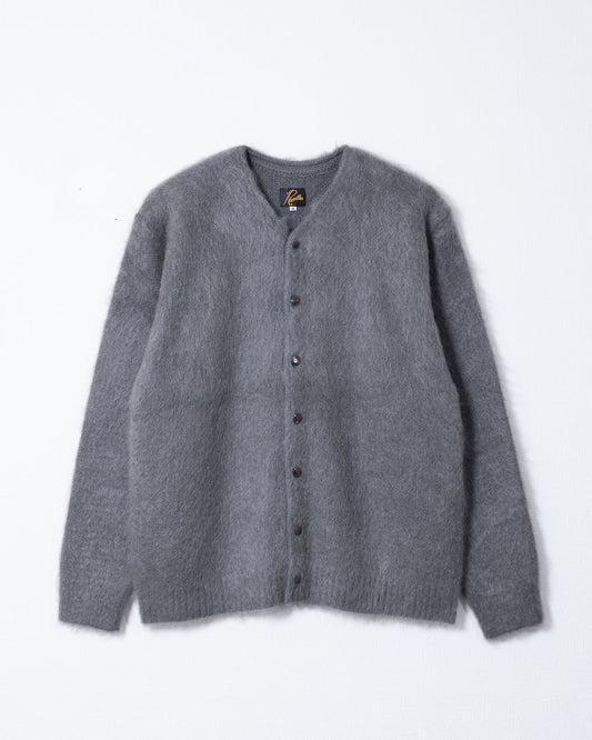 MOHAIR CREW NECK CARDIGAN SOLID - BLUE GREY