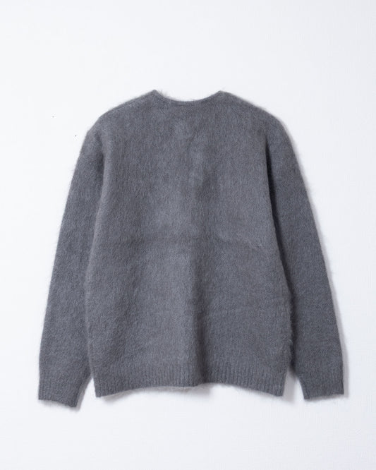 MOHAIR CREW NECK CARDIGAN SOLID - BLUE GREY
