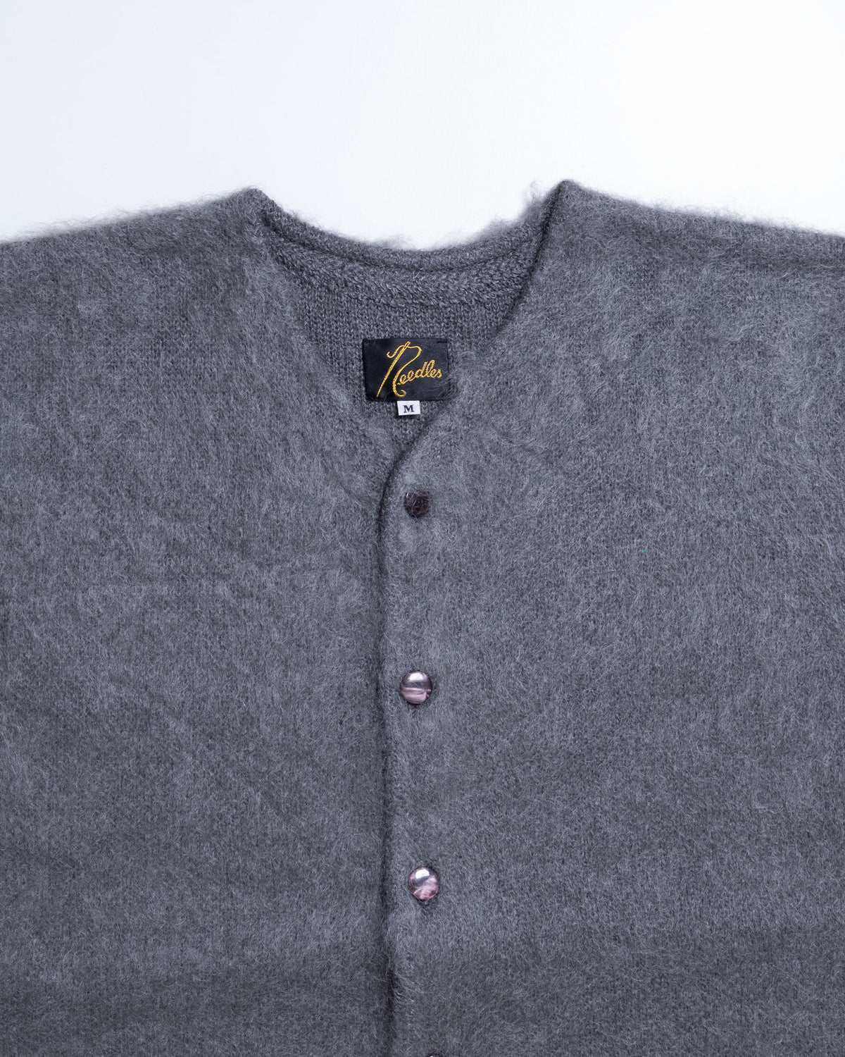 MOHAIR CREW NECK CARDIGAN SOLID - BLUE GREY