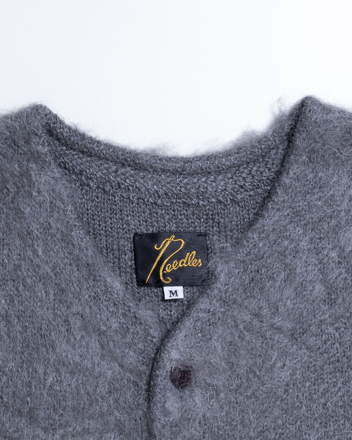 MOHAIR CREW NECK CARDIGAN SOLID - BLUE GREY