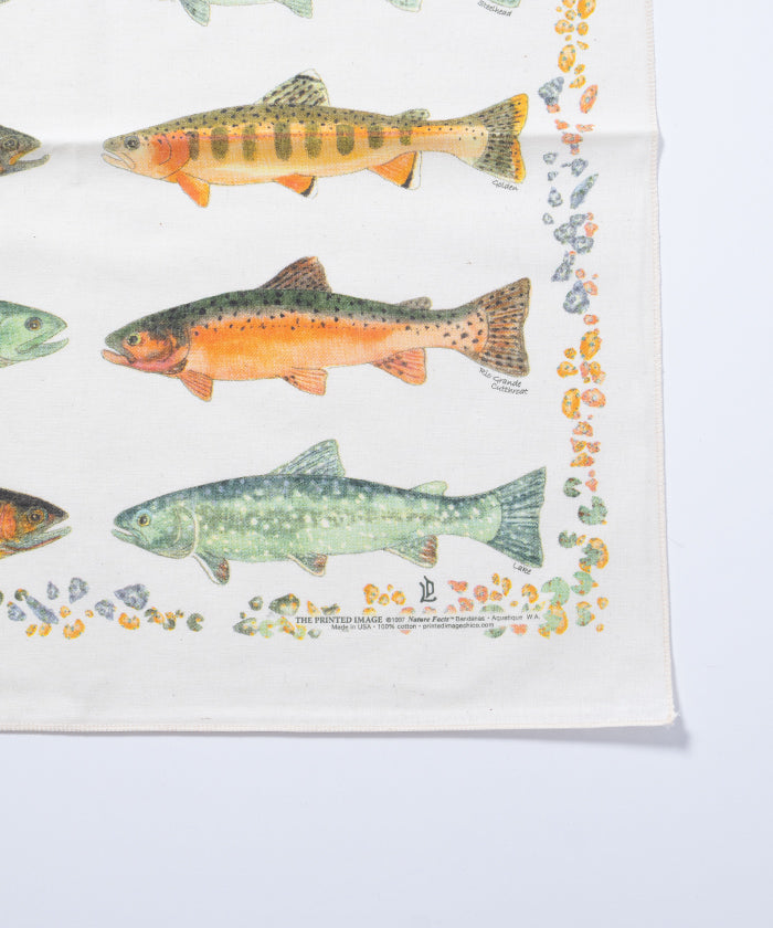 【The Printed Image】 NATURE PRINT BANDANNA TROUT / プリンテッドイメージ ネイチャー プリント バンダナ トラウト アメリカ製 ハンカチ 正規取扱店 神奈川 鎌倉 通販 オンラインショップ