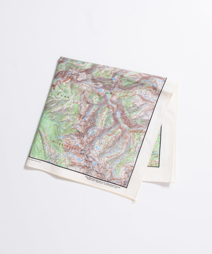 【The Printed Image】 NATURE PRINT BANDANNA YOSEMITE TOPO / プリンテッドイメージ ネイチャー プリント バンダナ ハンカチ ヨセミテ 地図 アメリカ製 2026ss 2026春夏 正規取扱店 神奈川 鎌倉