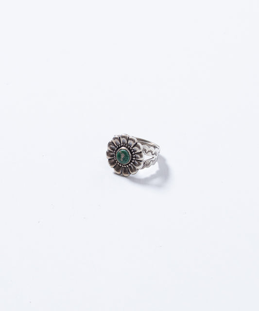 VINTAGE NAVAJO SILVER TURQUOISE FLOWER ADJUSTABLE RING ‐ 2