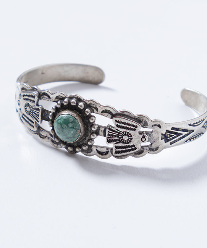 VINTAGE NAVAJO TURQUOISE & THUNDER BIRD APPLIQUE CUFF BRACELET FRED HARVEY ERA - 4