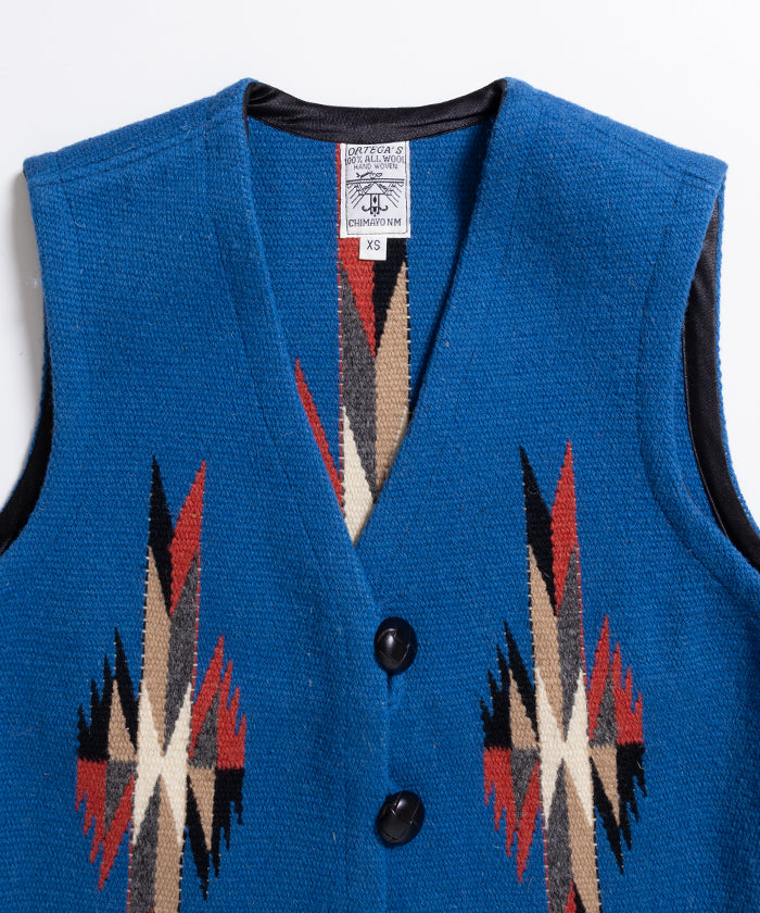 オルテガ、チマヨ、Chimayo、Ortega's、手織り、掛け物、青、ブルー ORTEGA'S CHIMAYO VEST DEADSTOCK - BLUE / オルテガ チマヨベスト
