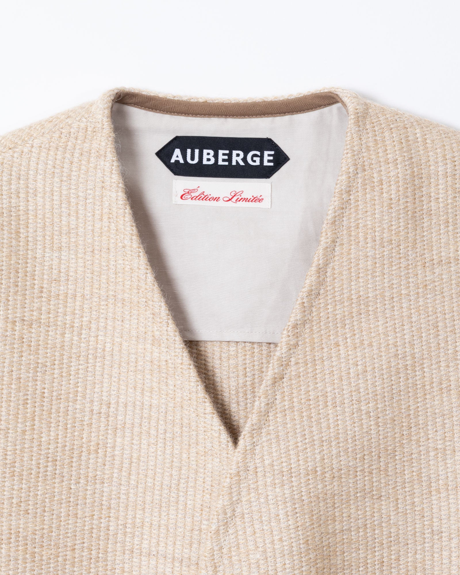 AUBERGE ORTEGA CHAMPAGNE GOLD モヘア生地感 チマヨ織り クローズアップ