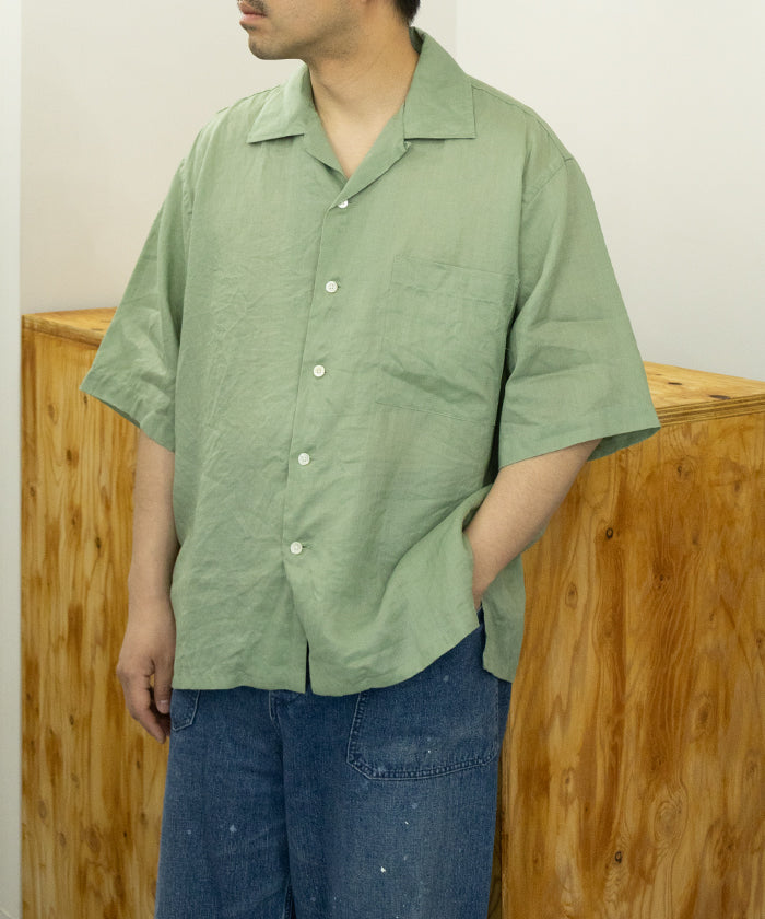 RAMIE SHEER LAWN HYPER BIG S/S OPEN COLLAR SHIRT - MINT - A'r139 Kamakura