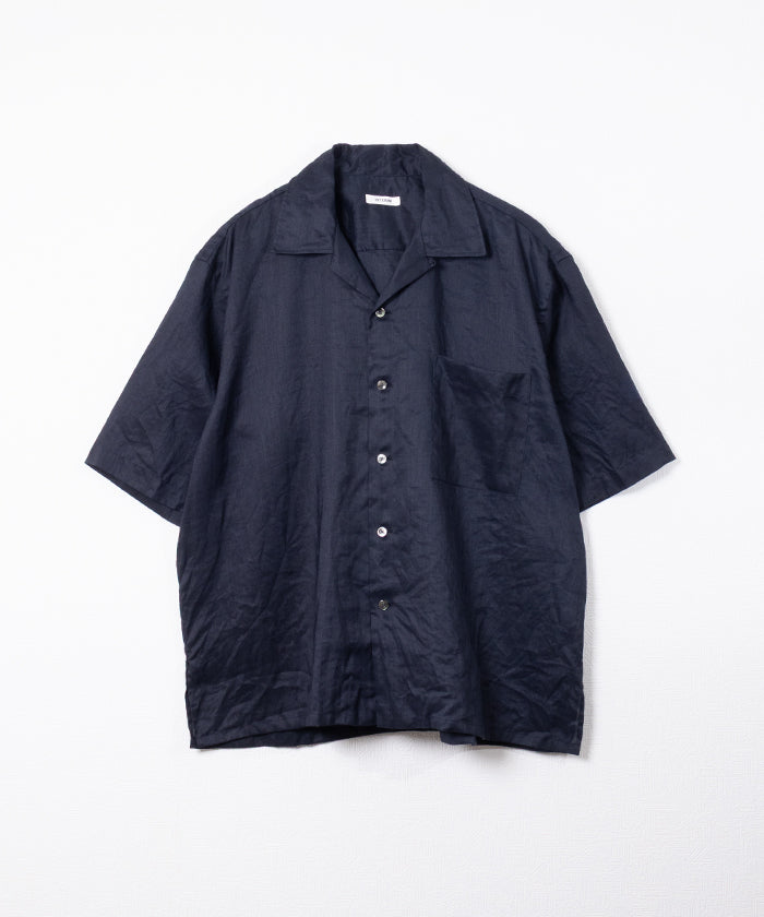 RAMIE SHEER LAWN HYPER BIG S/S OPEN COLLAR SHIRT - NAVY - A'r139 Kamakura