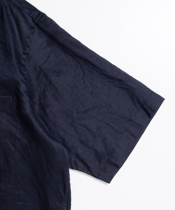 RAMIE SHEER LAWN HYPER BIG S/S OPEN COLLAR SHIRT - NAVY - A'r139 Kamakura