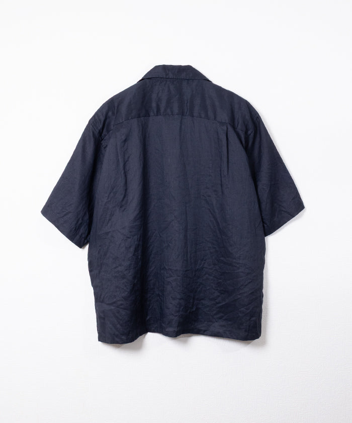 RAMIE SHEER LAWN HYPER BIG S/S OPEN COLLAR SHIRT - NAVY - A'r139 Kamakura