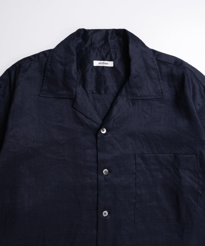 RAMIE SHEER LAWN HYPER BIG S/S OPEN COLLAR SHIRT - NAVY - A'r139 Kamakura