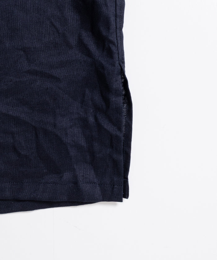 RAMIE SHEER LAWN HYPER BIG S/S OPEN COLLAR SHIRT - NAVY - A'r139 Kamakura