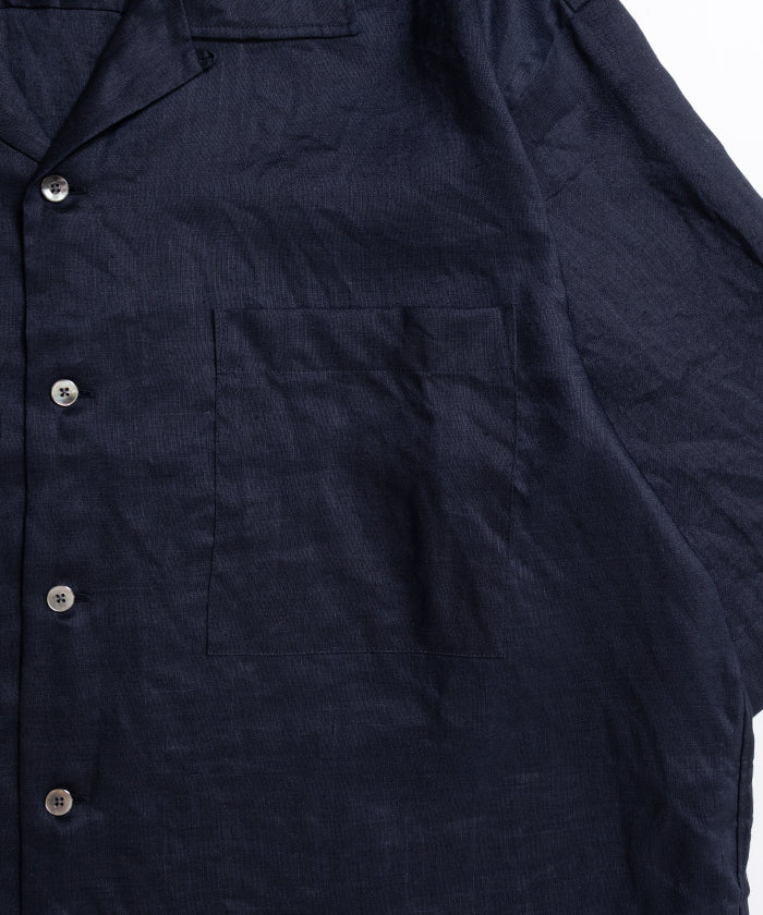 RAMIE SHEER LAWN HYPER BIG S/S OPEN COLLAR SHIRT - NAVY - A'r139 Kamakura