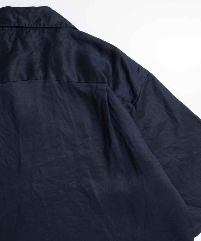 RAMIE SHEER LAWN HYPER BIG S/S OPEN COLLAR SHIRT - NAVY - A'r139 Kamakura