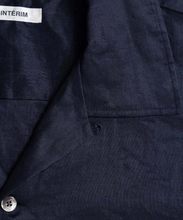 RAMIE SHEER LAWN HYPER BIG S/S OPEN COLLAR SHIRT - NAVY - A'r139 Kamakura
