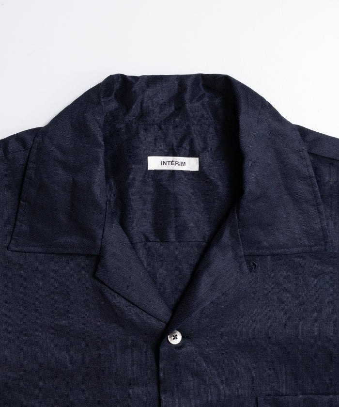 RAMIE SHEER LAWN HYPER BIG S/S OPEN COLLAR SHIRT - NAVY - A'r139 Kamakura