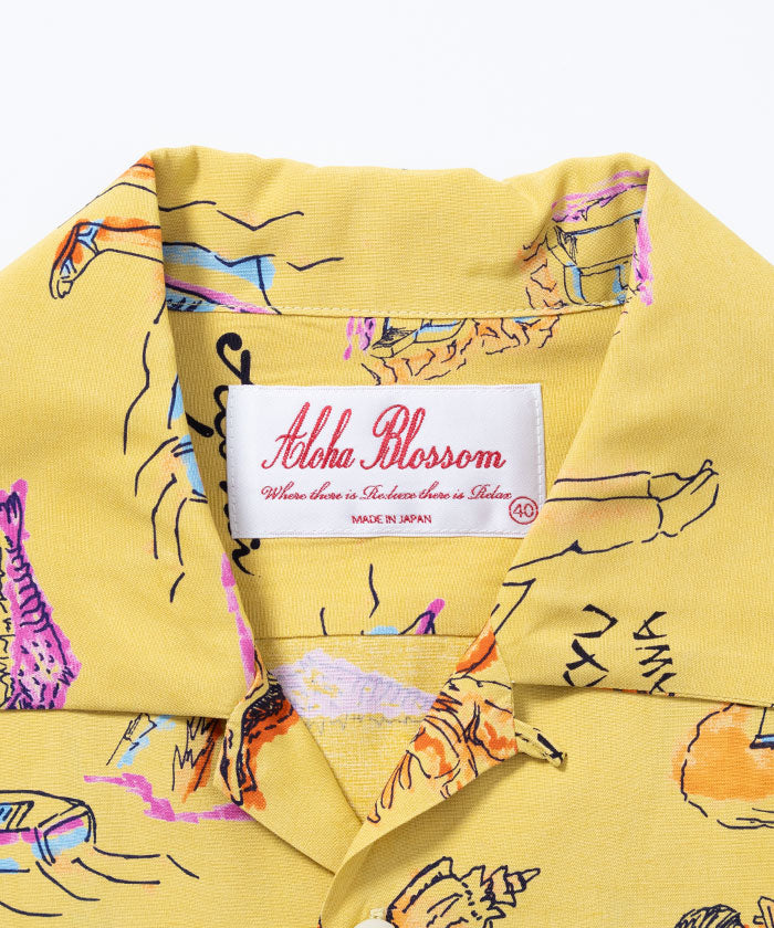 Aloha Blossom】RYUKYU SOUVENIOR SHORT SLEEVE - LEMON / アルハブロッサム 琉球スーベニア  アロハシャツ – ARZACH KAMAKURA