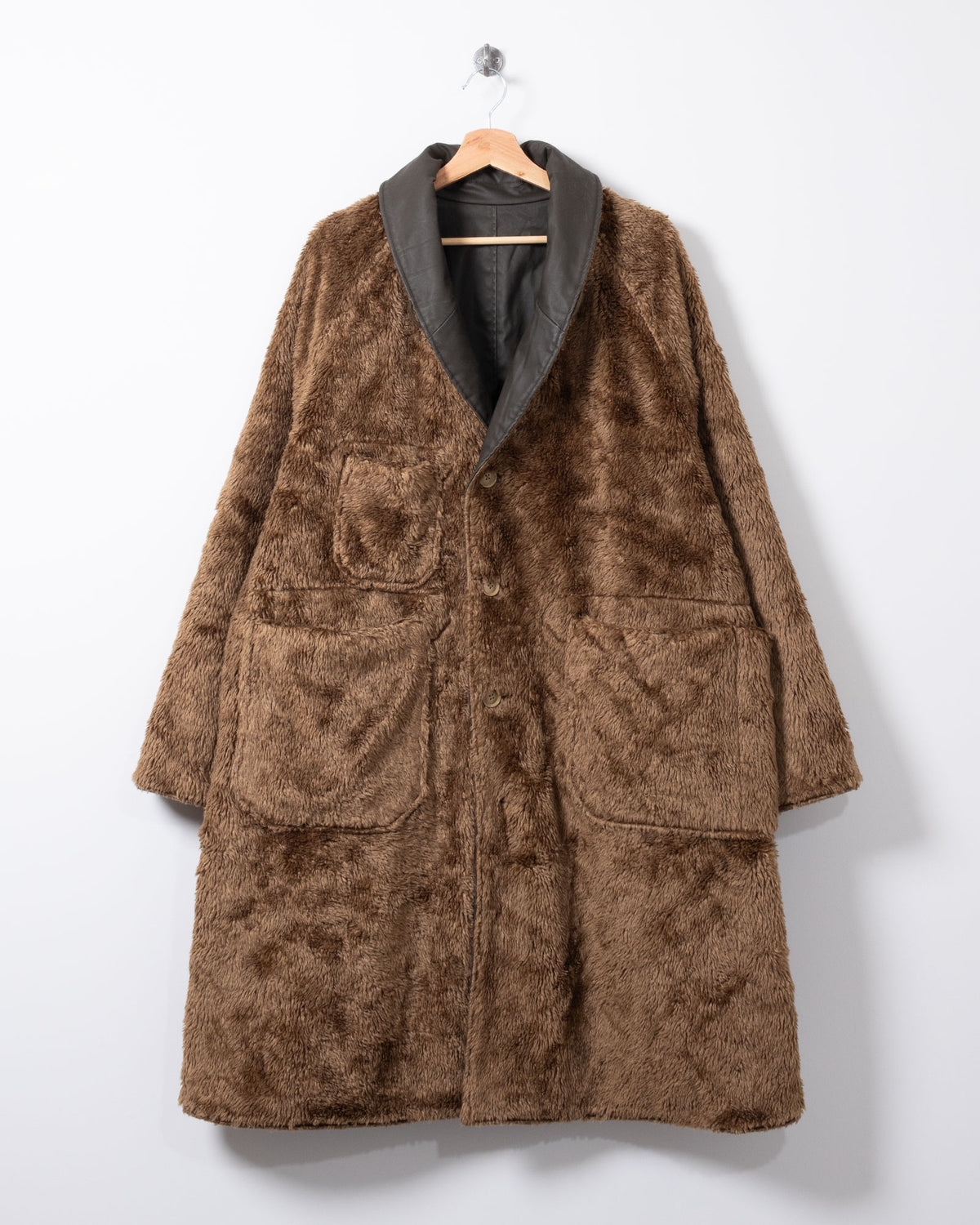 SHAWL COLLAR REVERSIBLE COAT - COATED CLOTH