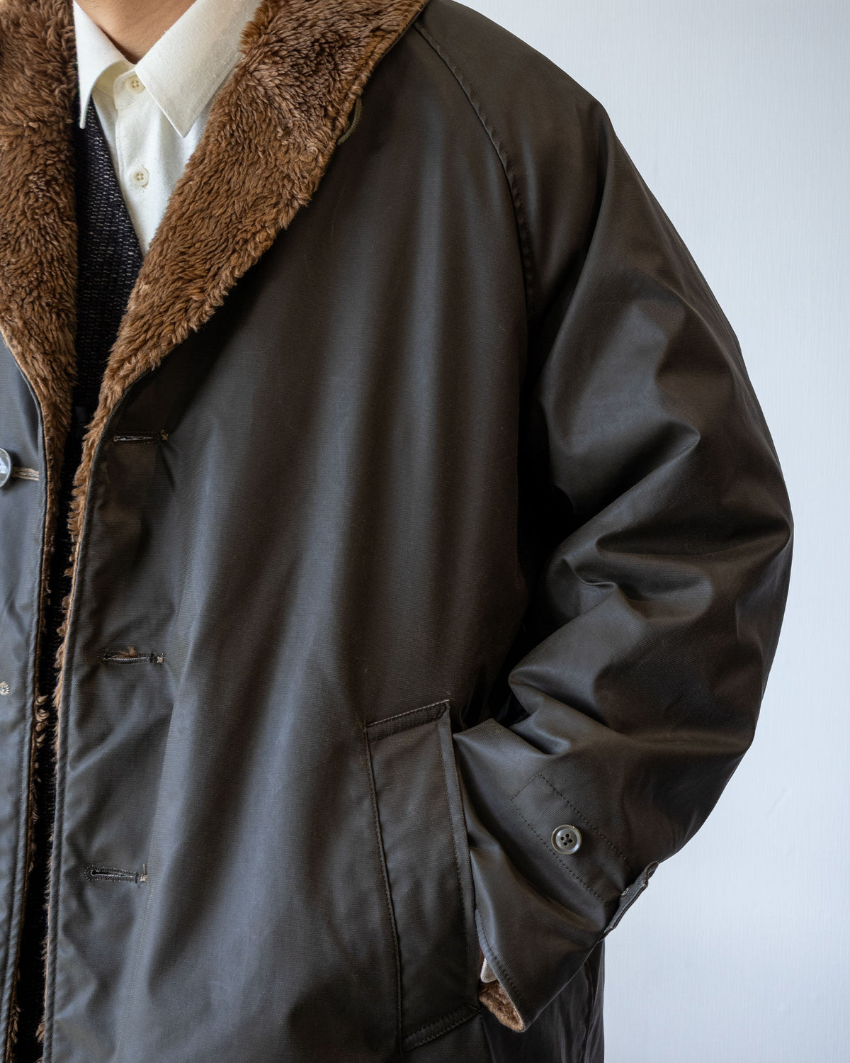  ENGINEERED GARMENTS-SHAWL COLLAR REVERSIBLE COAT - COATED CLOTH - ARZACH KAMAKURA 