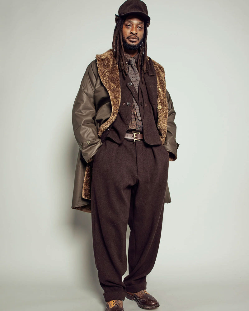 SHAWL COLLAR REVERSIBLE COAT - COATED CLOTH