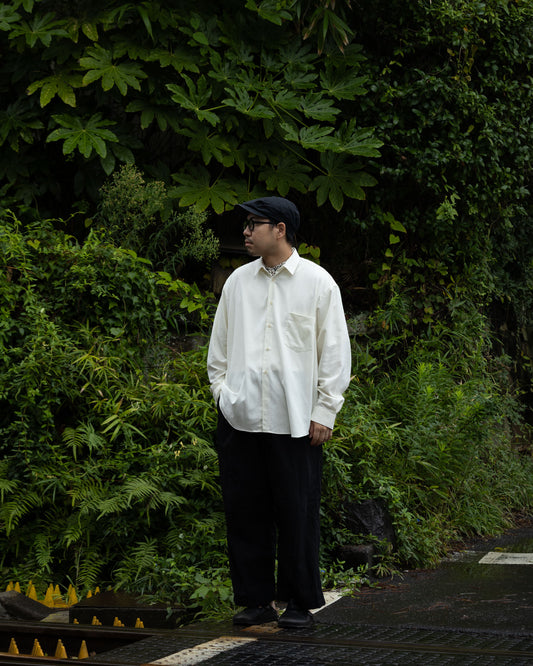 SILK NOIL HYPER BIG L/S REGULAR SHIRTS - NATURAL
