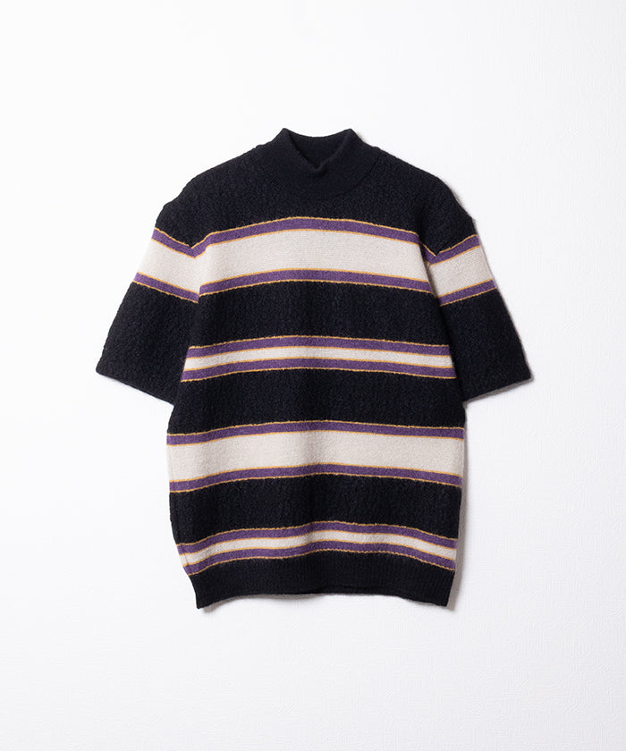 【Needles】S/S MOCK NECK SWEATER CREPE WEAVE STRIPE - BLACK / ニードルズ モックネック 半袖セーター クレープ織り ストライプ 2026SS 2026春夏 正規取扱店 神奈川 鎌倉 オンラインショップ 通販