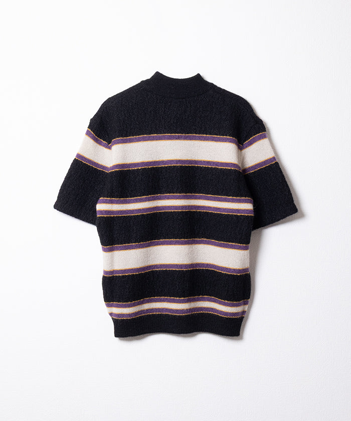 【Needles】S/S MOCK NECK SWEATER CREPE WEAVE STRIPE - BLACK / ニードルズ モックネック 半袖セーター クレープ織り ストライプ 2026SS 2026春夏 正規取扱店 神奈川 鎌倉 オンラインショップ 通販