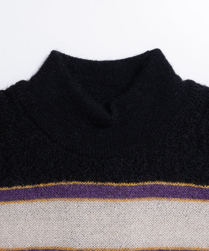 【Needles】S/S MOCK NECK SWEATER CREPE WEAVE STRIPE - BLACK / ニードルズ モックネック 半袖セーター クレープ織り ストライプ 2026SS 2026春夏 正規取扱店 神奈川 鎌倉 オンラインショップ 通販