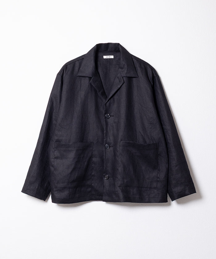 【INTÉRIM】SUITING LINEN OPEN COLLAR OVER SHIRT JACKET / インテリム スーチング リネン オープンカラー オーバーシャツジャケット ブラック 2026ss 2026春夏 正規取扱店 神奈川 鎌倉 ARZACH KAMAKURA オンラインショップ 通販