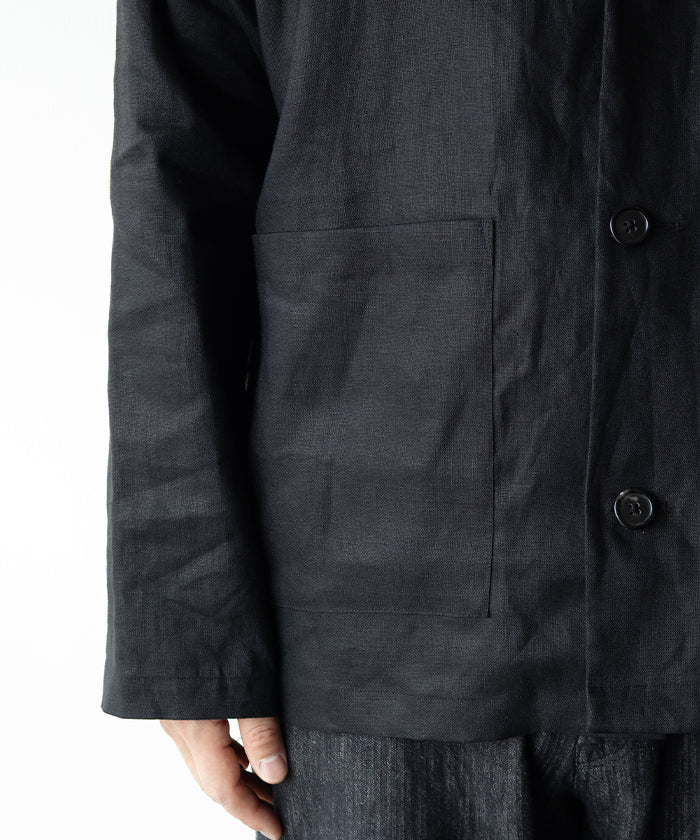 【INTÉRIM】SUITING LINEN OPEN COLLAR OVER SHIRT JACKET / インテリム スーチング リネン オープンカラー オーバーシャツジャケット ブラック 2026ss 2026春夏 正規取扱店 神奈川 鎌倉 ARZACH KAMAKURA オンラインショップ 通販