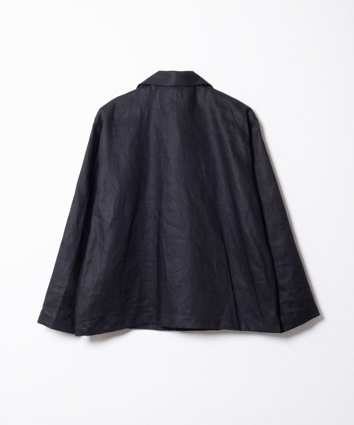 【INTÉRIM】SUITING LINEN OPEN COLLAR OVER SHIRT JACKET / インテリム スーチング リネン オープンカラー オーバーシャツジャケット ブラック 2026ss 2026春夏 正規取扱店 神奈川 鎌倉 ARZACH KAMAKURA オンラインショップ 通販