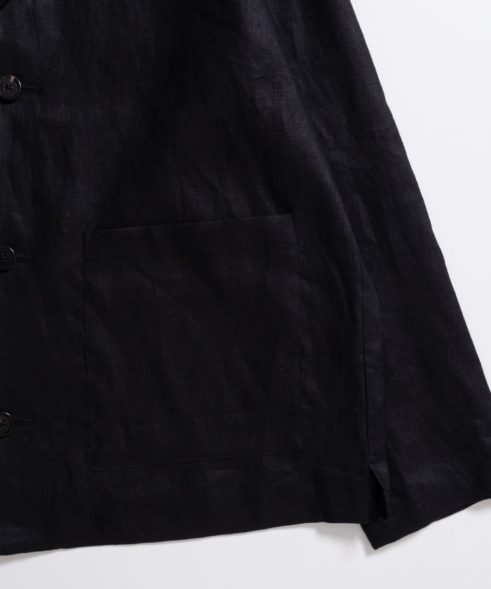 【INTÉRIM】SUITING LINEN OPEN COLLAR OVER SHIRT JACKET / インテリム スーチング リネン オープンカラー オーバーシャツジャケット ブラック 2026ss 2026春夏 正規取扱店 神奈川 鎌倉 ARZACH KAMAKURA オンラインショップ 通販