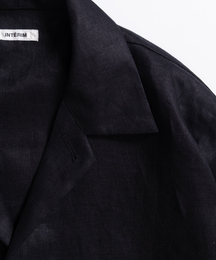 【INTÉRIM】SUITING LINEN OPEN COLLAR OVER SHIRT JACKET / インテリム スーチング リネン オープンカラー オーバーシャツジャケット ブラック 2026ss 2026春夏 正規取扱店 神奈川 鎌倉 ARZACH KAMAKURA オンラインショップ 通販