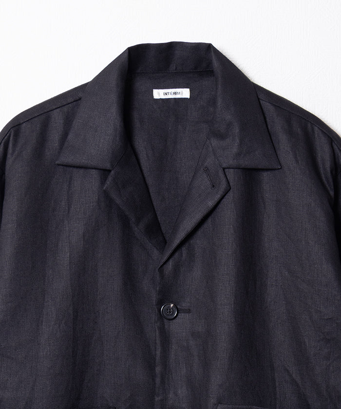 【INTÉRIM】SUITING LINEN OPEN COLLAR OVER SHIRT JACKET / インテリム スーチング リネン オープンカラー オーバーシャツジャケット ブラック 2026ss 2026春夏 正規取扱店 神奈川 鎌倉 ARZACH KAMAKURA オンラインショップ 通販