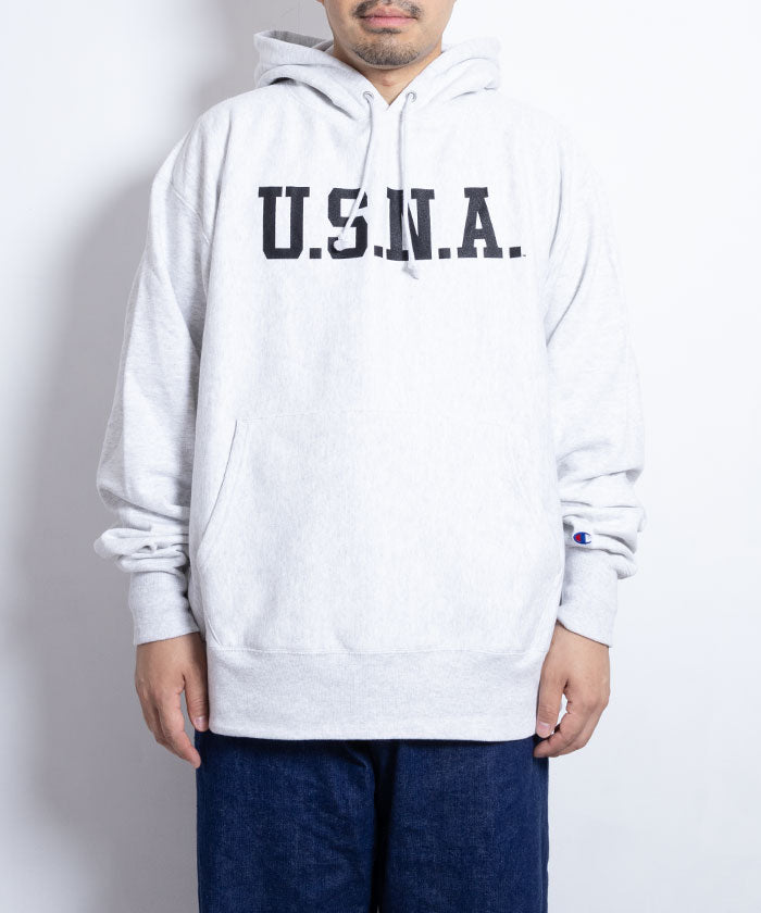 CHAMPION USA】USNA ISSUE CHAMPION REVERSE WEAVE HOODIE - ASH GREY /  アメリカ海軍兵学校 チャンピオンリバースウィーブ フーディー USA企画 – ARZACH KAMAKURA