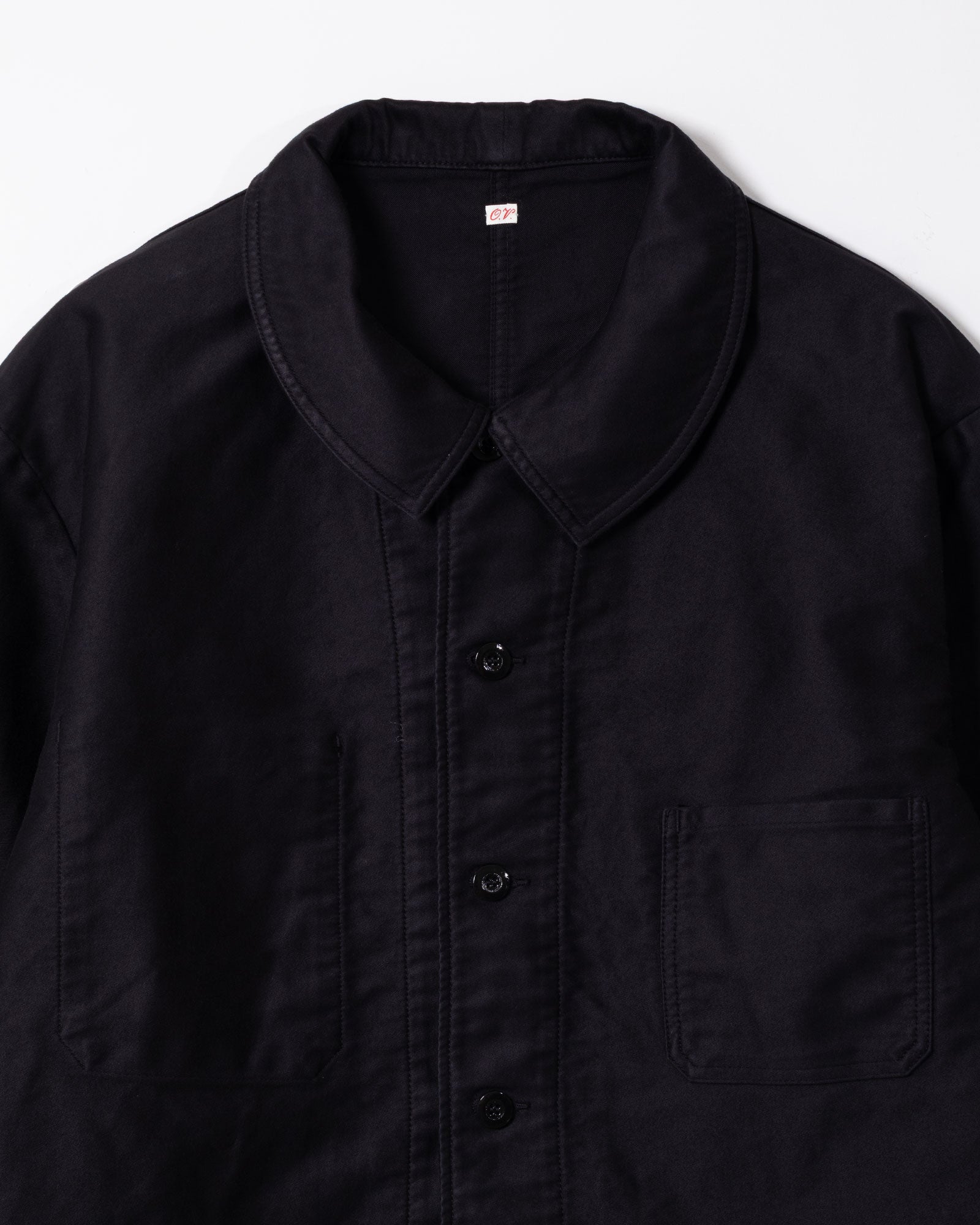 OUTIL VESTE DRAP BLACK フロント全体 ラウンドカラー パッチポケット